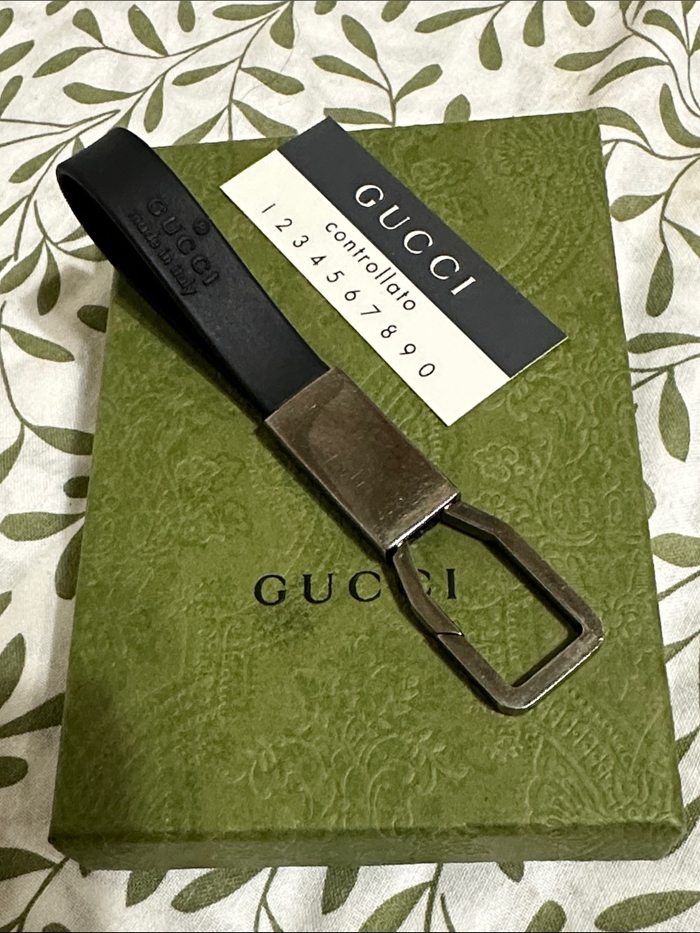 Gucci Dark Grey Rubber Key Fob with Silver Hardware